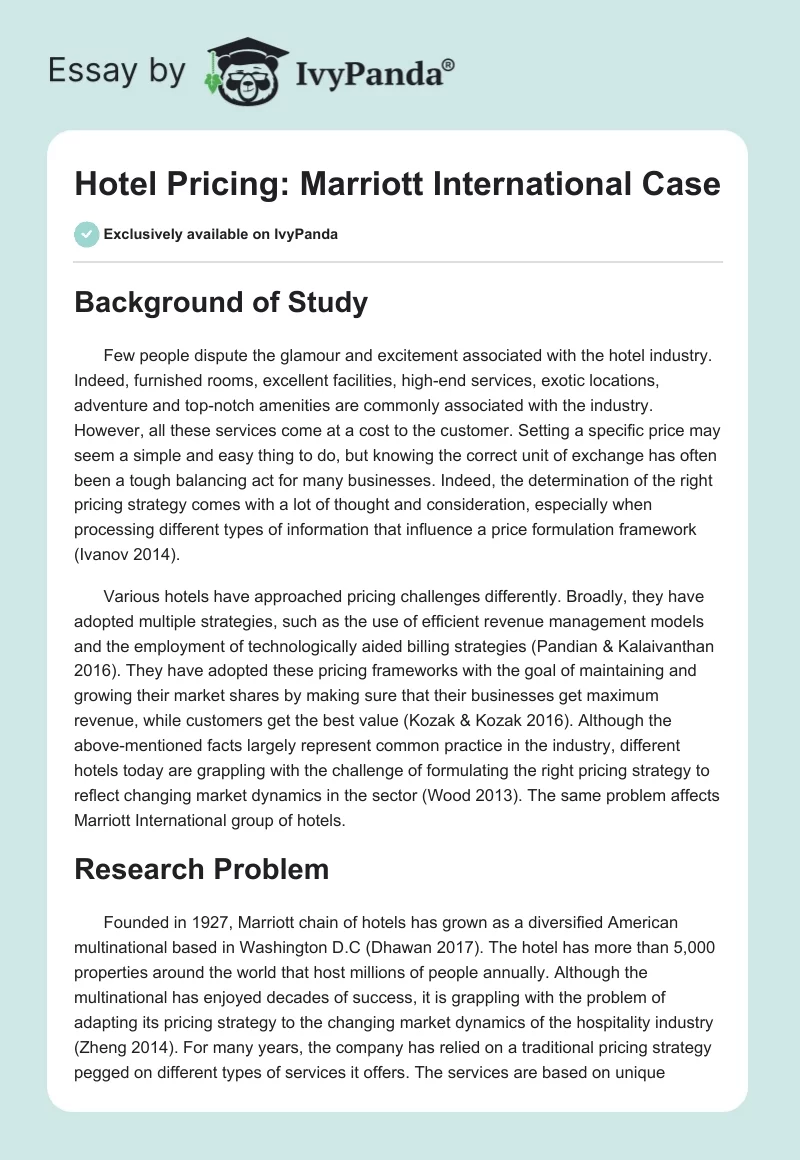 Hotel Pricing: Marriott International Case. Page 1