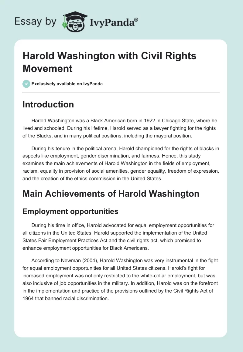 Harold Washington With Civil Rights Movement. Page 1