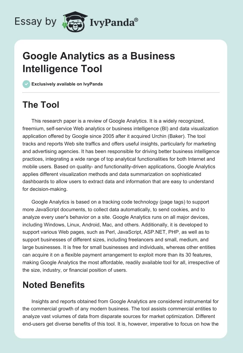Google Analytics as a Business Intelligence Tool. Page 1