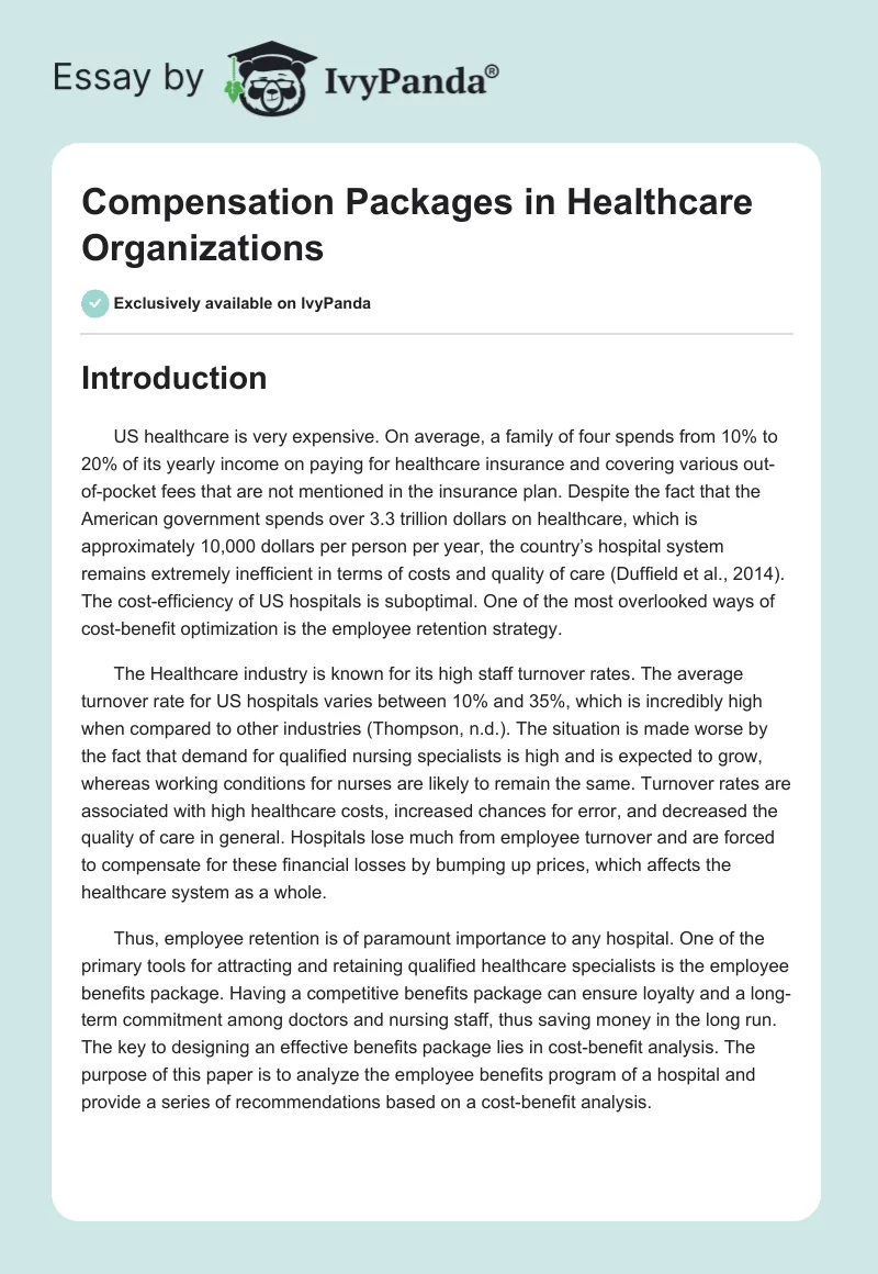 Compensation Packages in Healthcare Organizations. Page 1