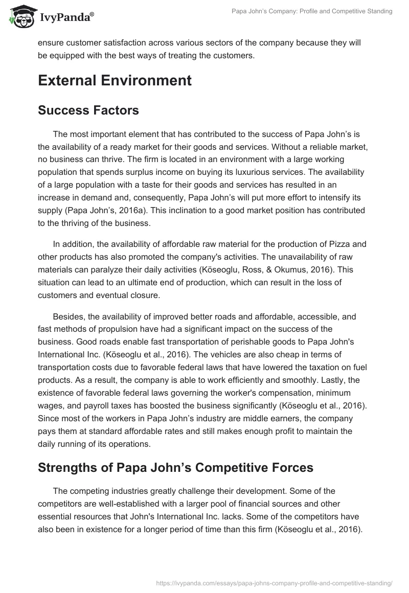 Papa John’s Company: Profile and Competitive Standing. Page 3