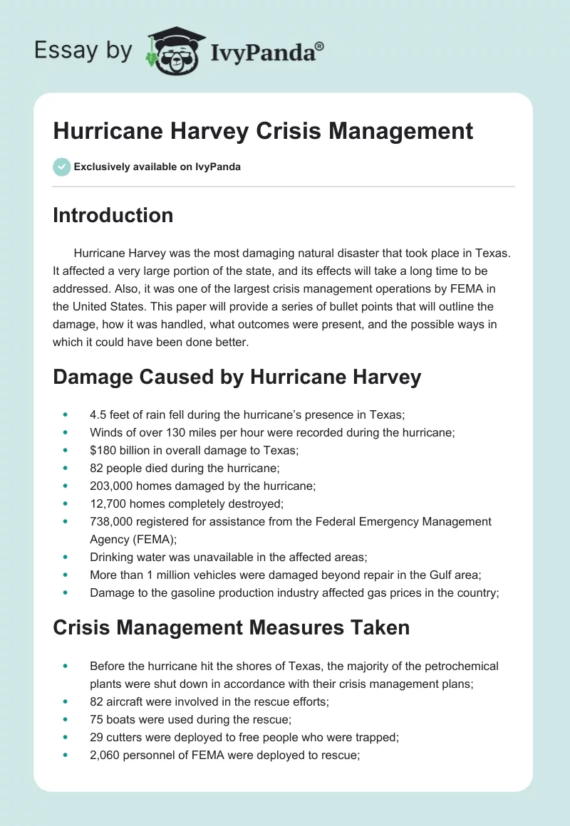 Hurricane Harvey Crisis Management. Page 1