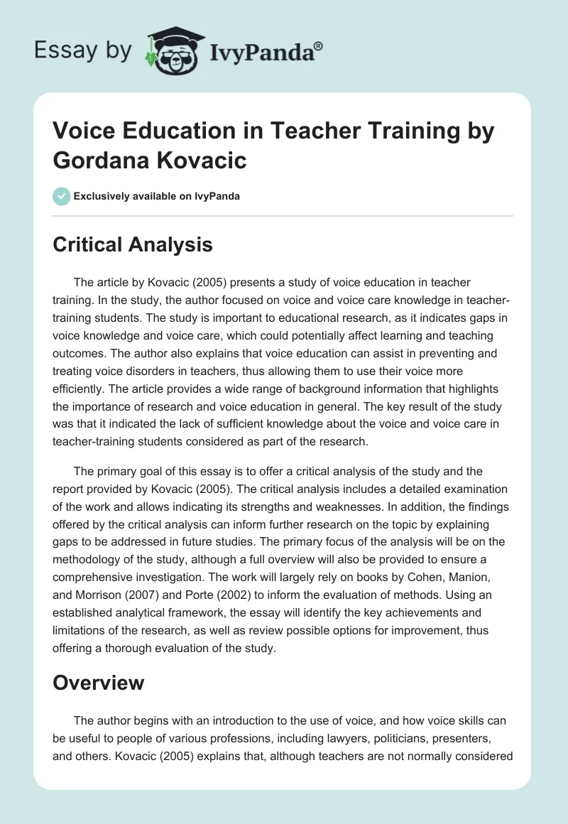 "Voice Education in Teacher Training" by Gordana Kovacic. Page 1