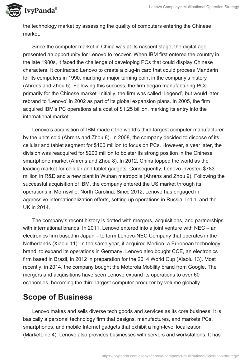 Lenovo Company's Multinational Operation Strategy. Page 3