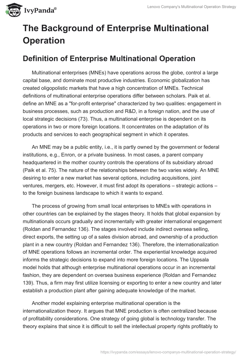 Lenovo Company's Multinational Operation Strategy. Page 5