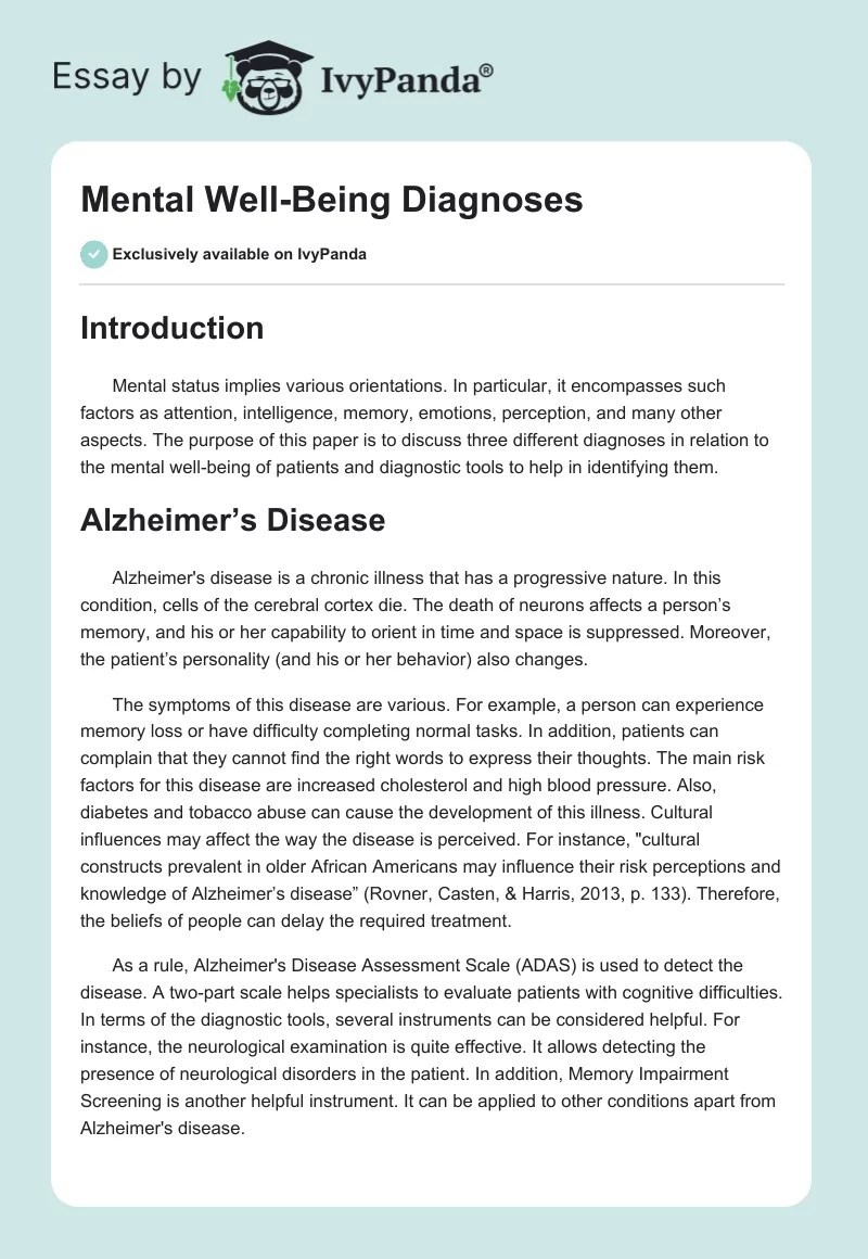 Mental Well-Being Diagnoses. Page 1