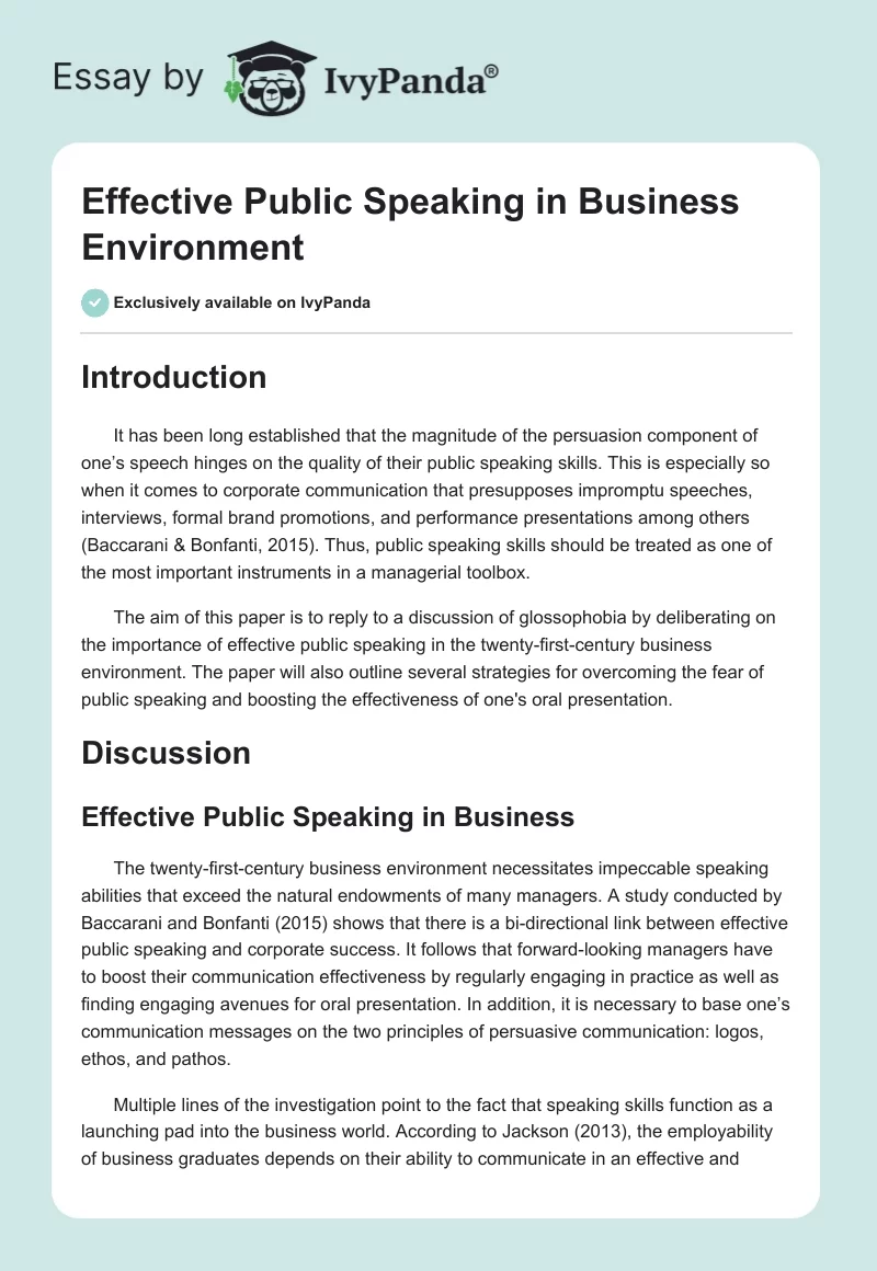Effective Public Speaking in Business Environment. Page 1