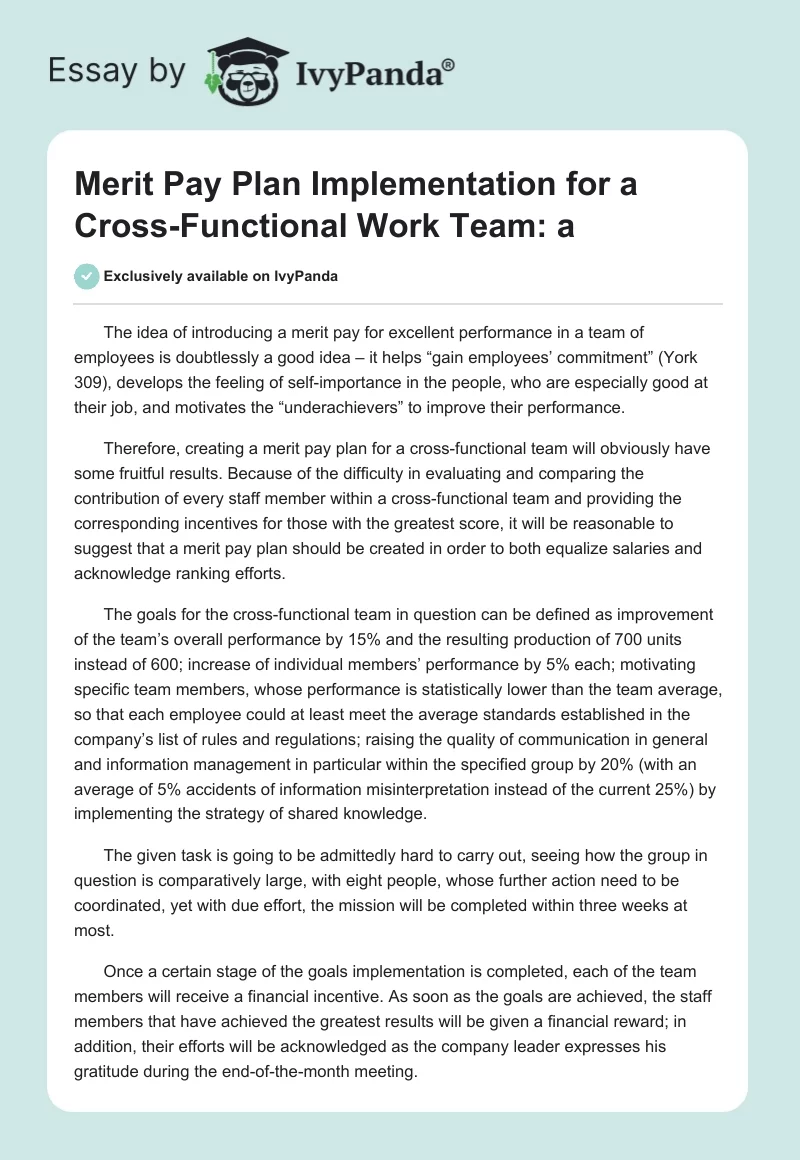 Merit Pay Plan Implementation for a Cross-Functional Work Team: a. Page 1
