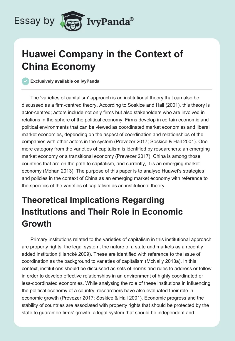 Huawei Company in the Context of China Economy. Page 1