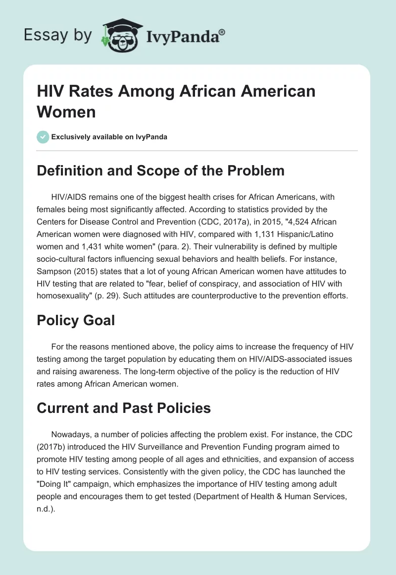 HIV Rates Among African American Women. Page 1