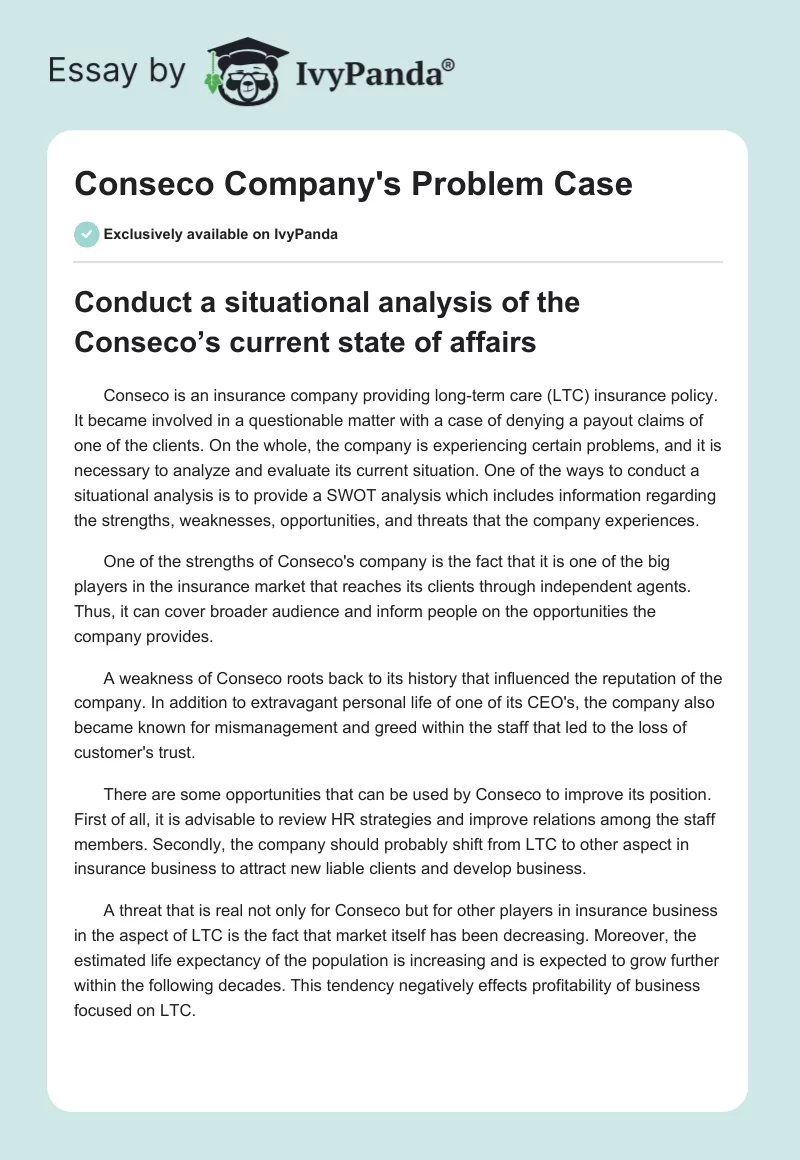 Conseco Company's Problem Case. Page 1