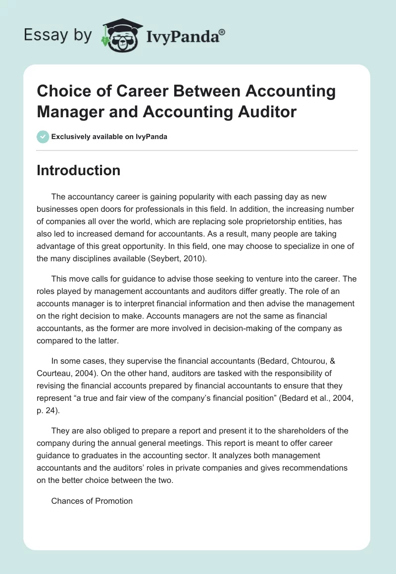 Choice of Career Between Accounting Manager and Accounting Auditor. Page 1