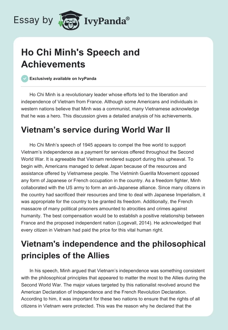 Ho Chi Minh's Speech and Achievements. Page 1