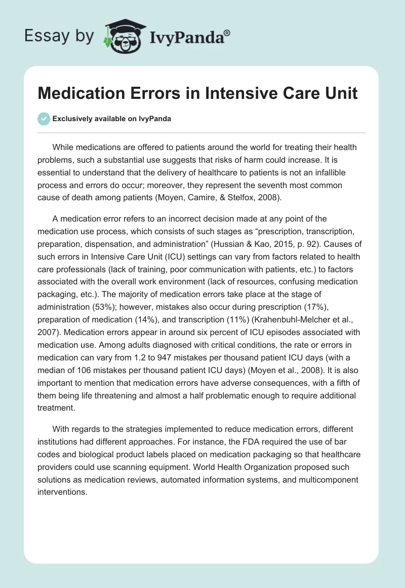 Medication Errors in Intensive Care Unit. Page 1