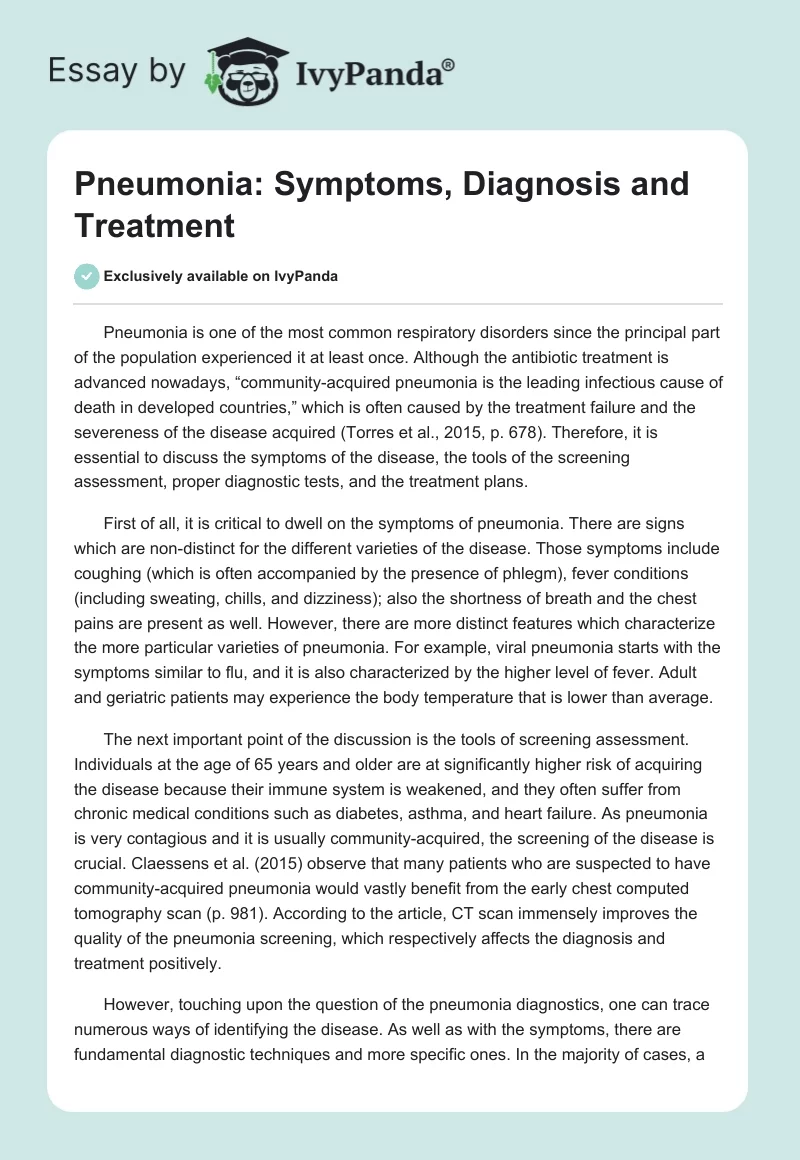 Pneumonia: Symptoms, Diagnosis and Treatment. Page 1