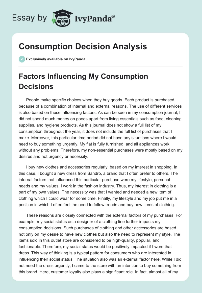 Consumption Decision Analysis. Page 1