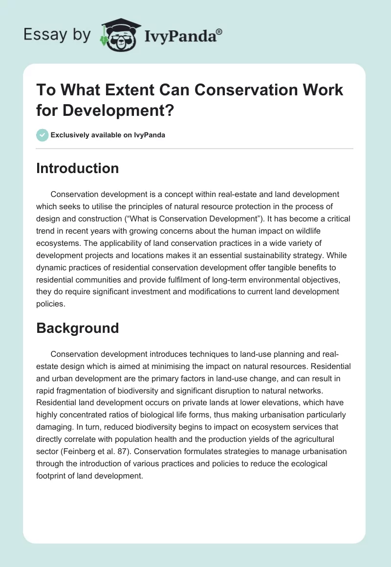 To What Extent Can Conservation Work for Development?. Page 1