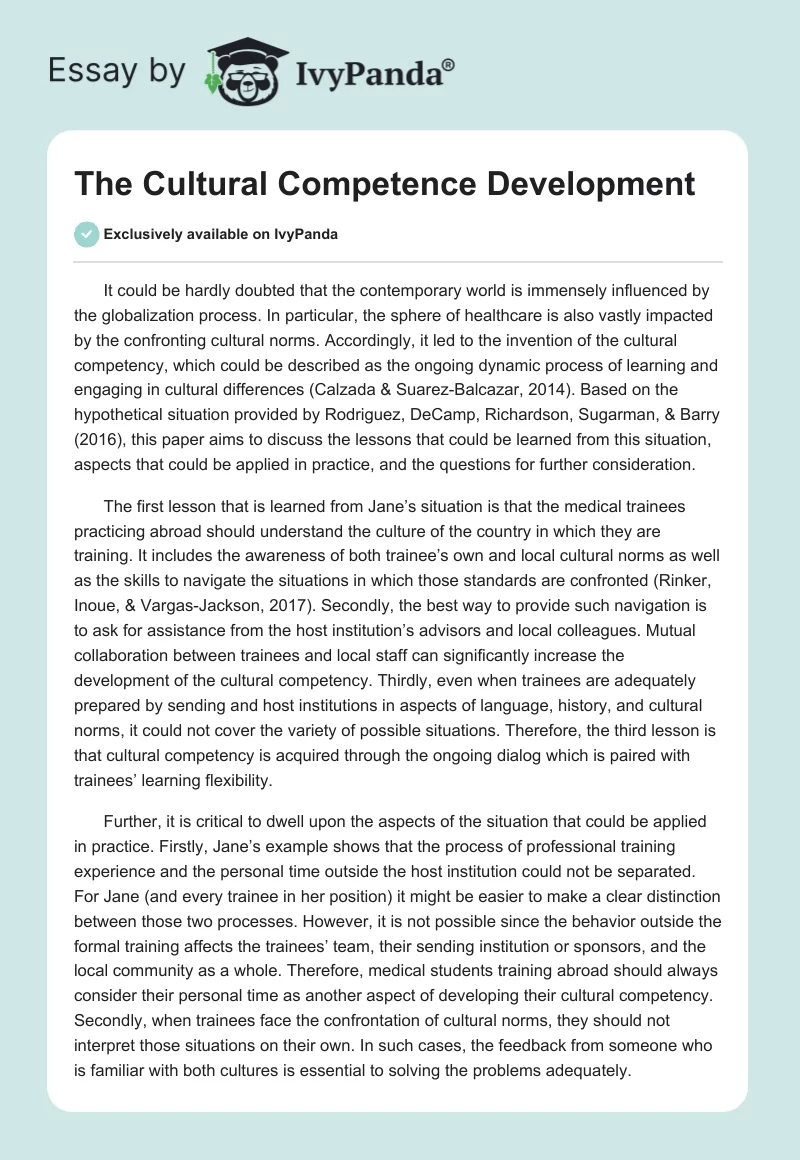 The Cultural Competence Development. Page 1
