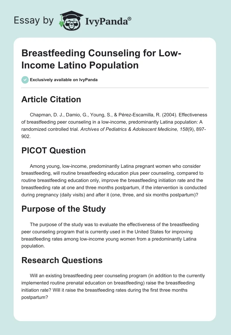 Breastfeeding Counseling for Low-Income Latino Population. Page 1
