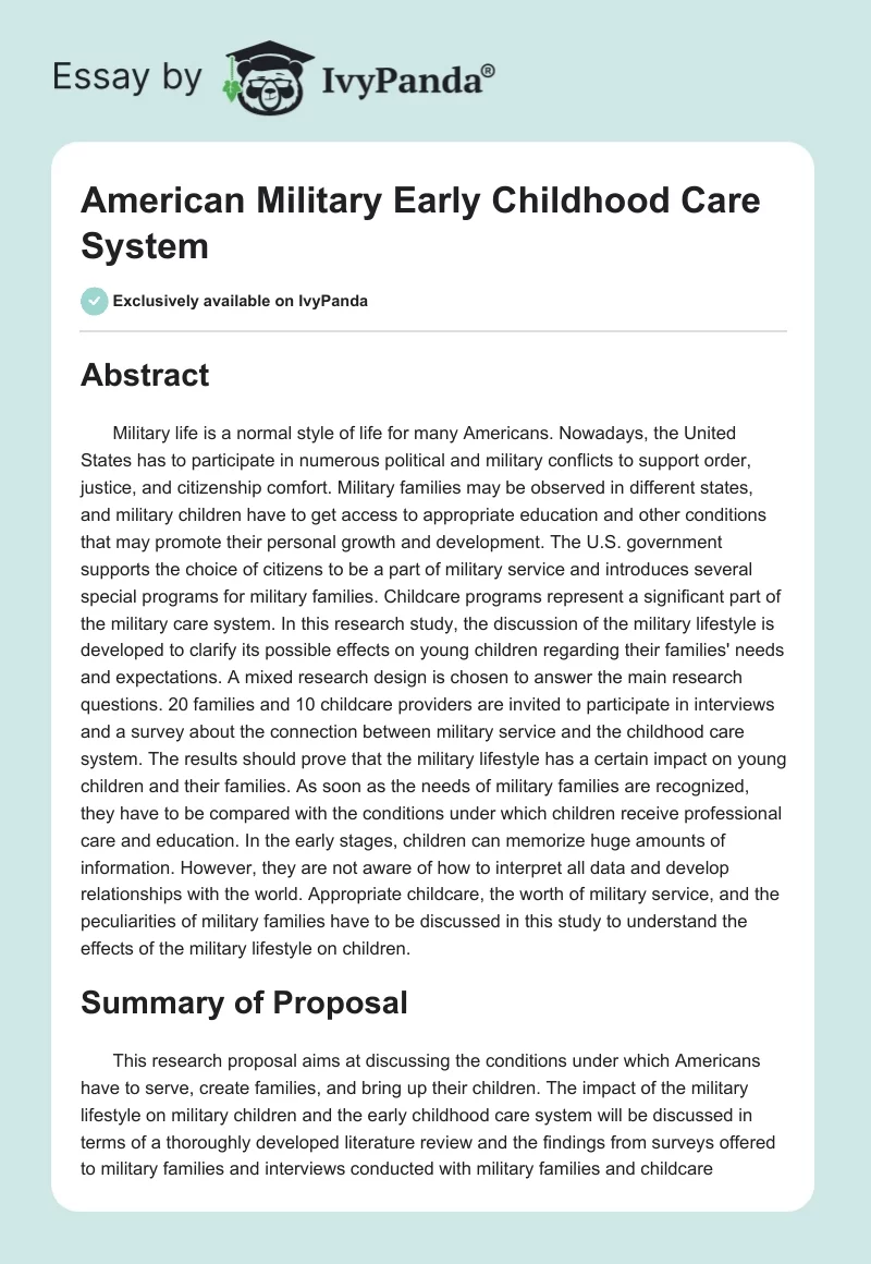 American Military Early Childhood Care System. Page 1