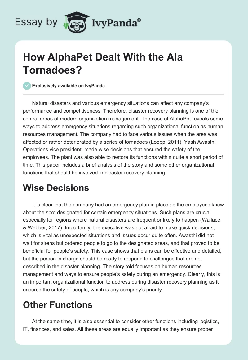 How AlphaPet Dealt With the Ala Tornadoes?. Page 1