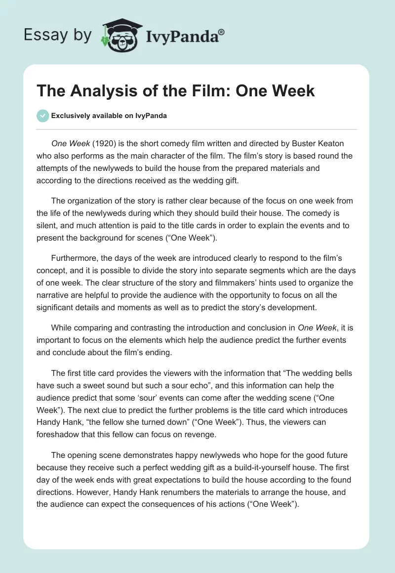 The Analysis of the Film: One Week. Page 1
