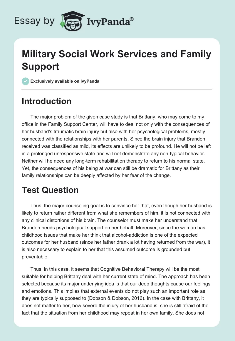 Military Social Work Services and Family Support. Page 1