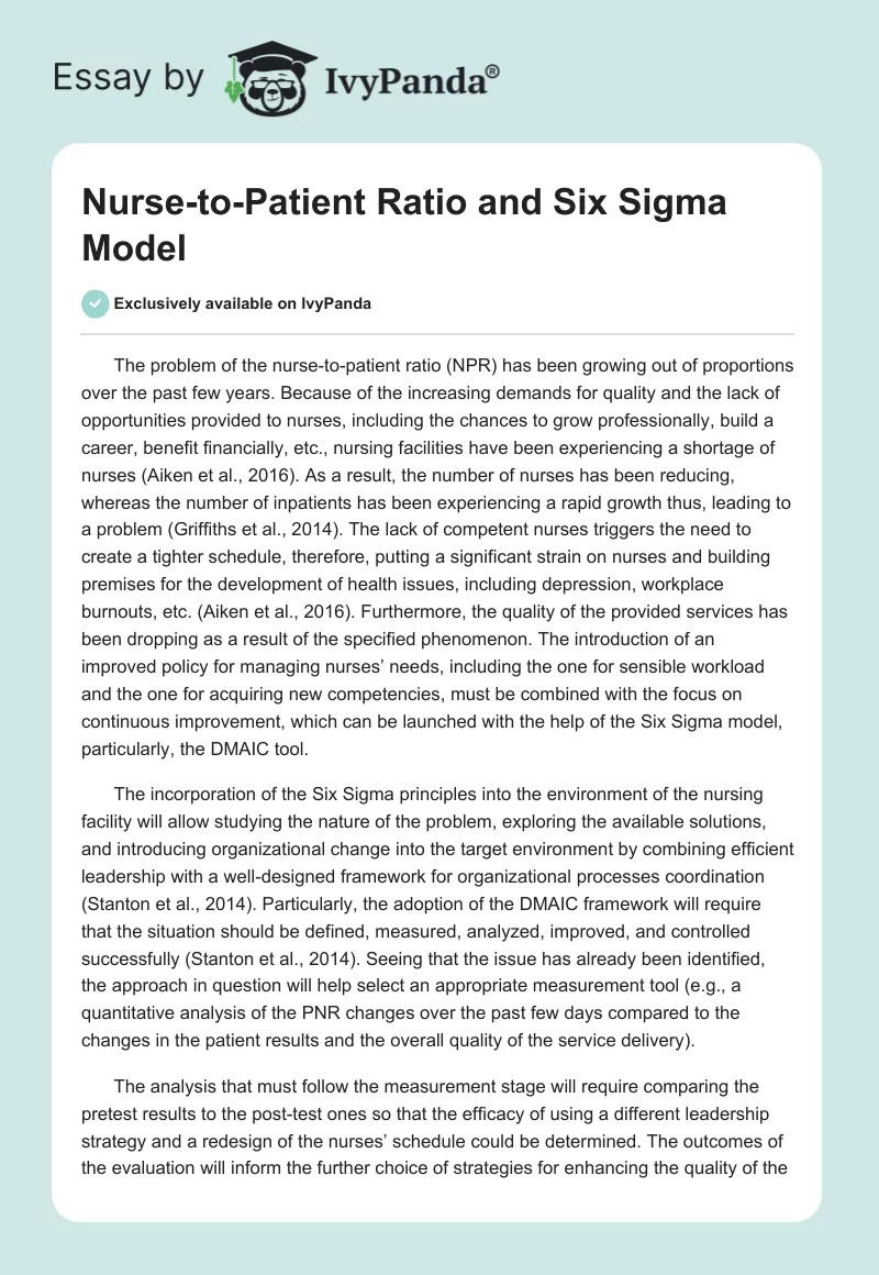 Nurse-to-Patient Ratio and Six Sigma Model. Page 1