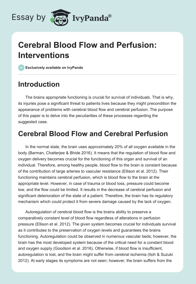 Cerebral Blood Flow and Perfusion: Interventions. Page 1