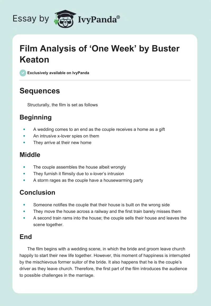 Film Analysis of ‘One Week’ by Buster Keaton. Page 1