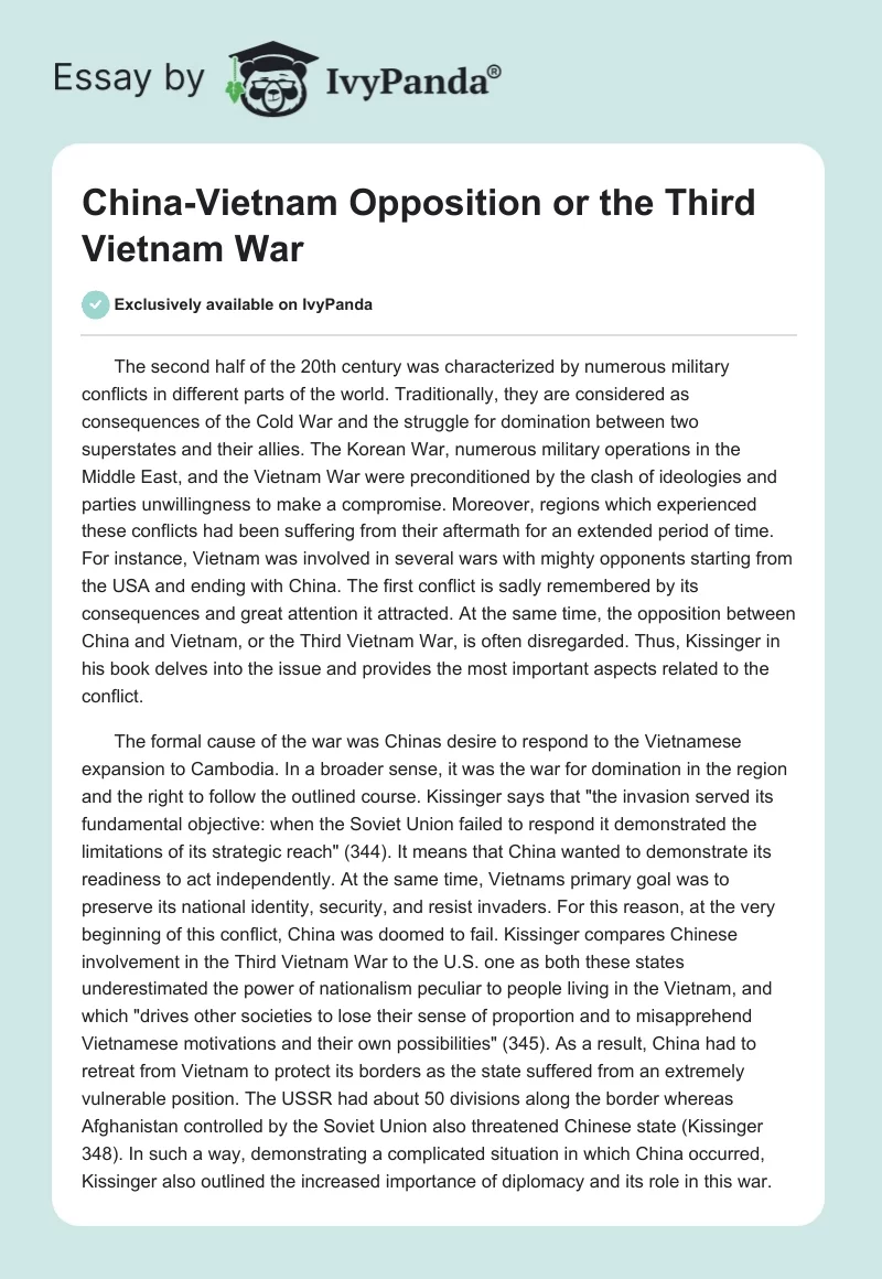China-Vietnam Opposition or the Third Vietnam War. Page 1