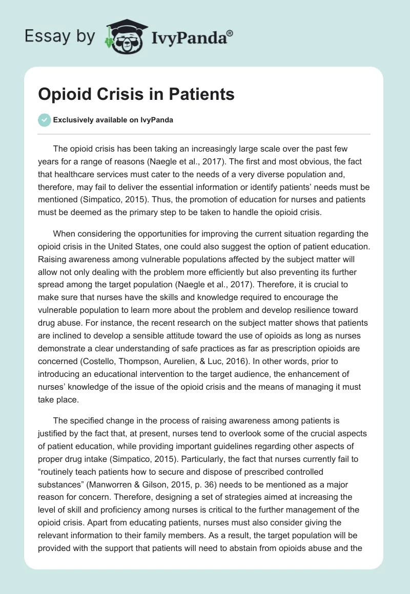 Opioid Crisis in Patients. Page 1