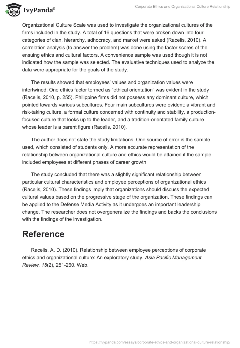 Corporate Ethics and Organizational Culture Relationship. Page 2
