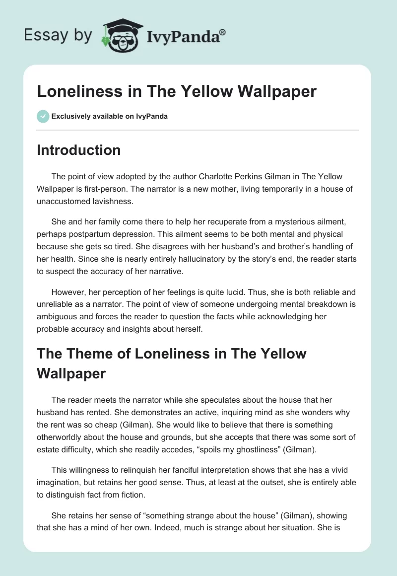 Loneliness in The Yellow Wallpaper. Page 1