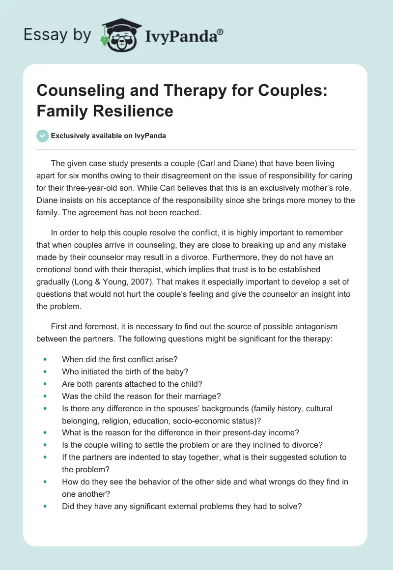 Counseling and Therapy for Couples: Family Resilience. Page 1