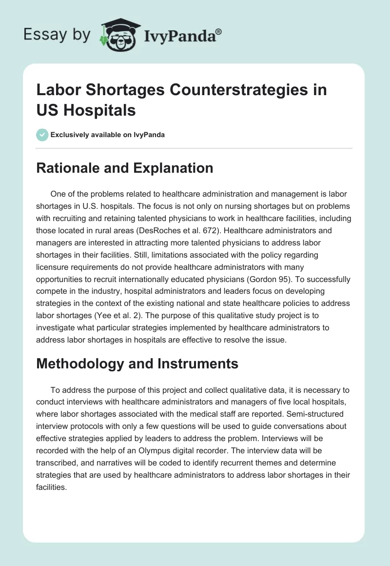 Labor Shortages Counterstrategies in US Hospitals. Page 1
