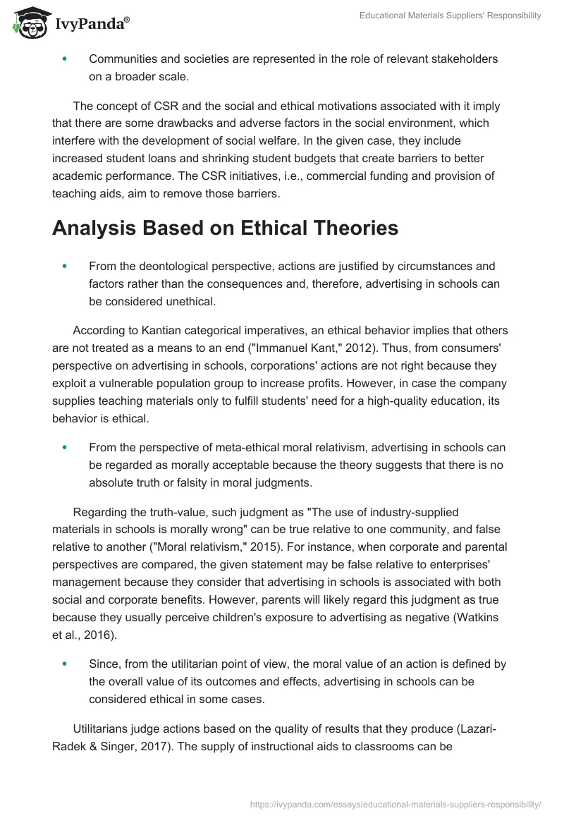 Ethical Implications of Industry-Supplied Teaching Materials in Schools. Page 2