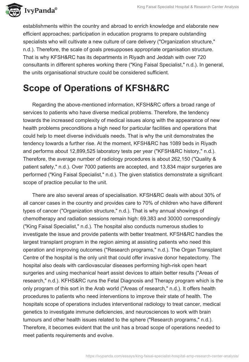 King Faisal Specialist Hospital & Research Center Analysis. Page 3