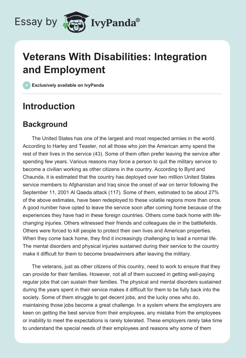 Veterans With Disabilities: Integration and Employment. Page 1
