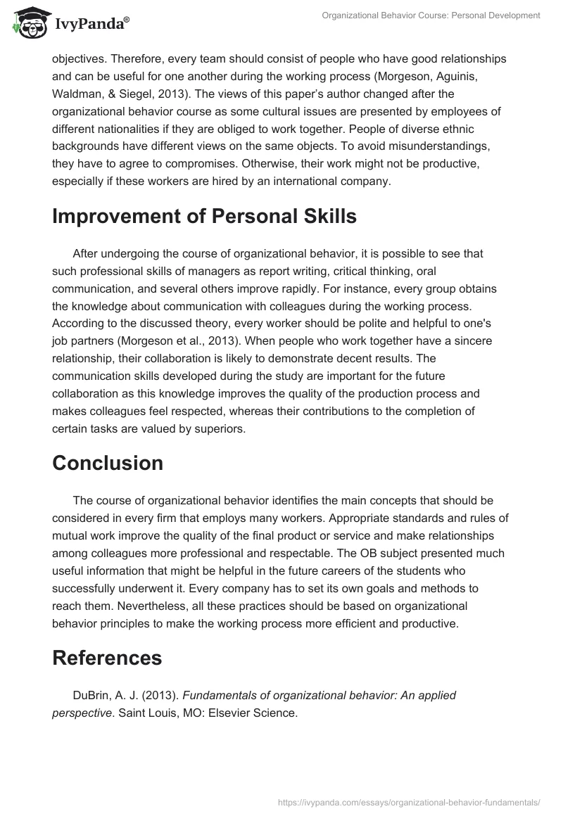 Organizational Behavior Course: Personal Development. Page 4