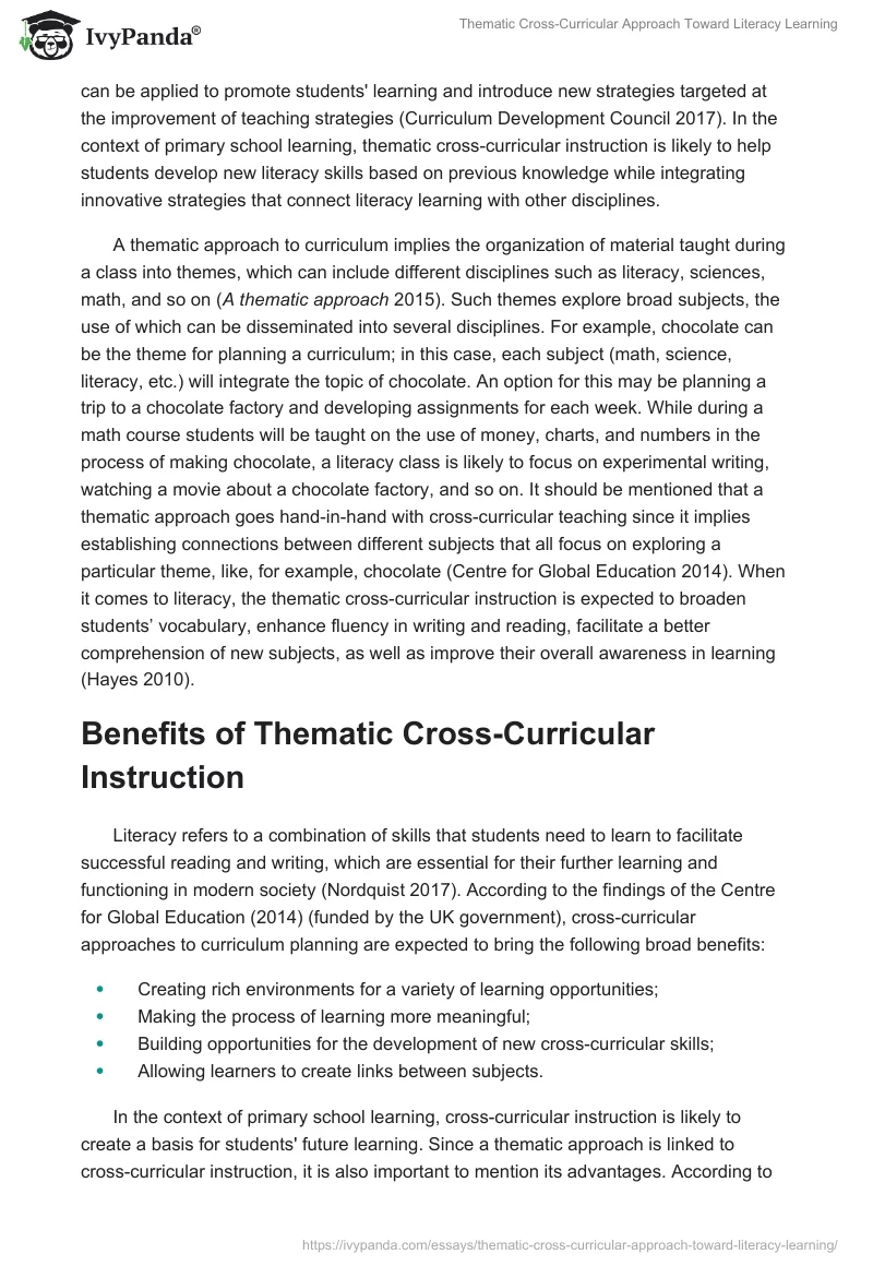 Thematic Cross-Curricular Approach Toward Literacy Learning. Page 2