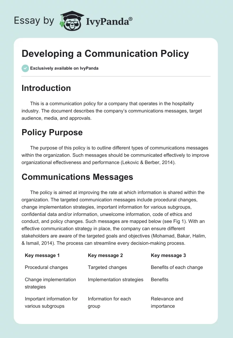 Developing a Communication Policy. Page 1