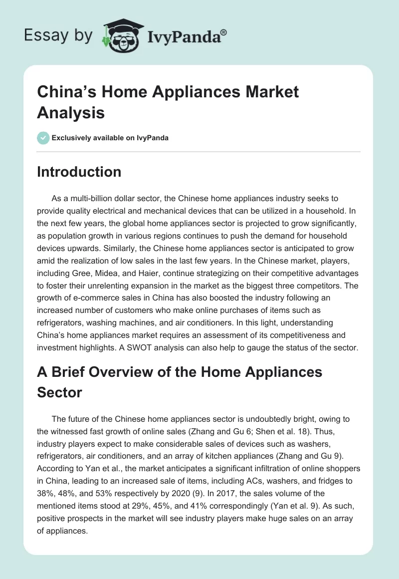 China’s Home Appliances Market Analysis. Page 1