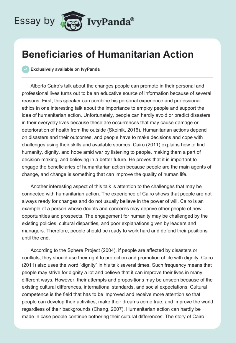 Beneficiaries of Humanitarian Action. Page 1