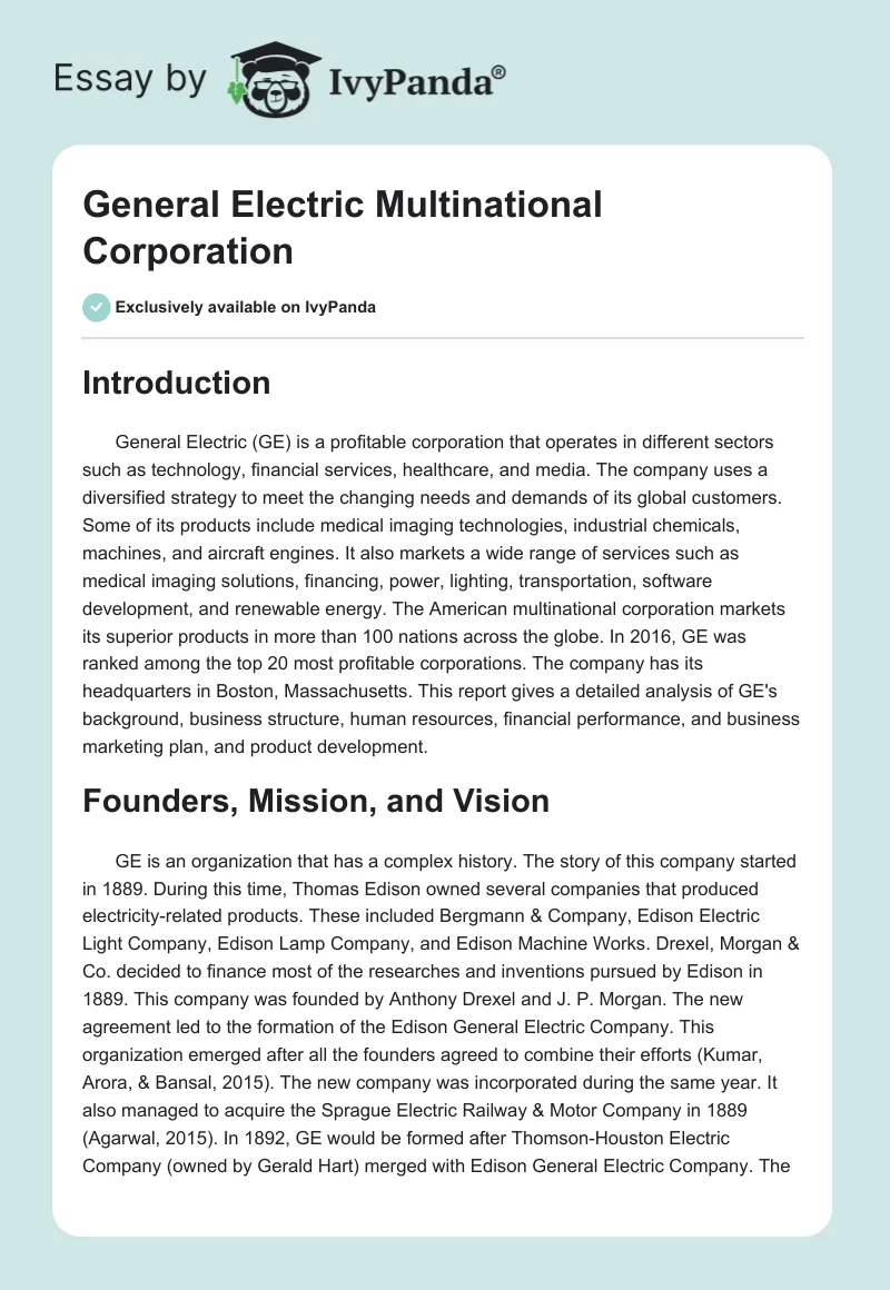General Electric Multinational Corporation. Page 1