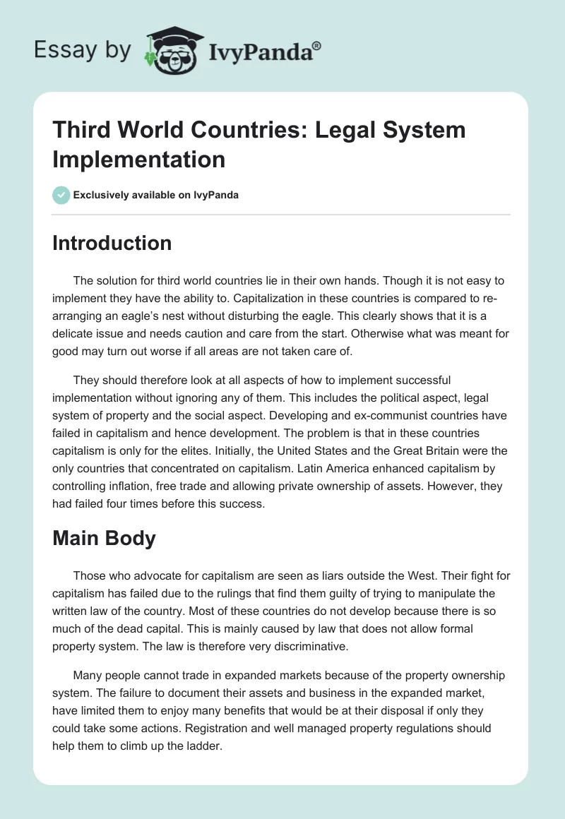 Third World Countries: Legal System Implementation. Page 1