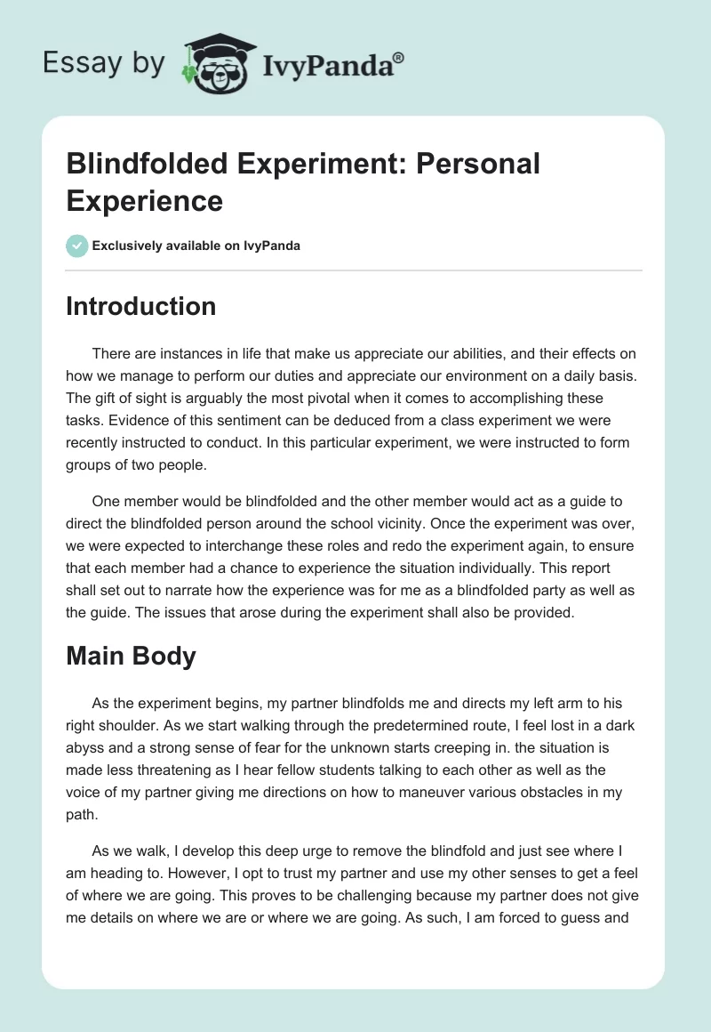 Blindfolded Experiment: Personal Experience. Page 1