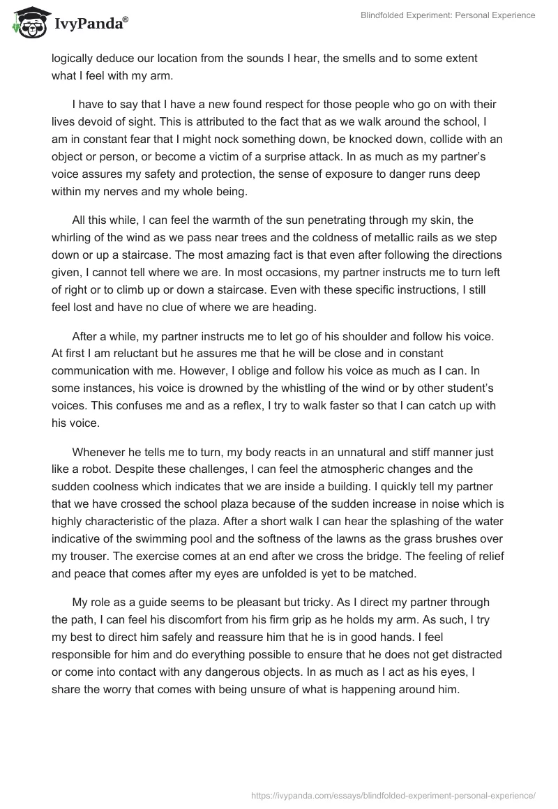 Blindfolded Experiment: Personal Experience. Page 2