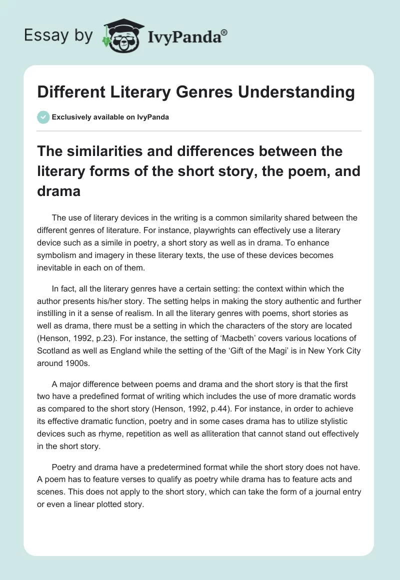 Different Literary Genres Understanding. Page 1