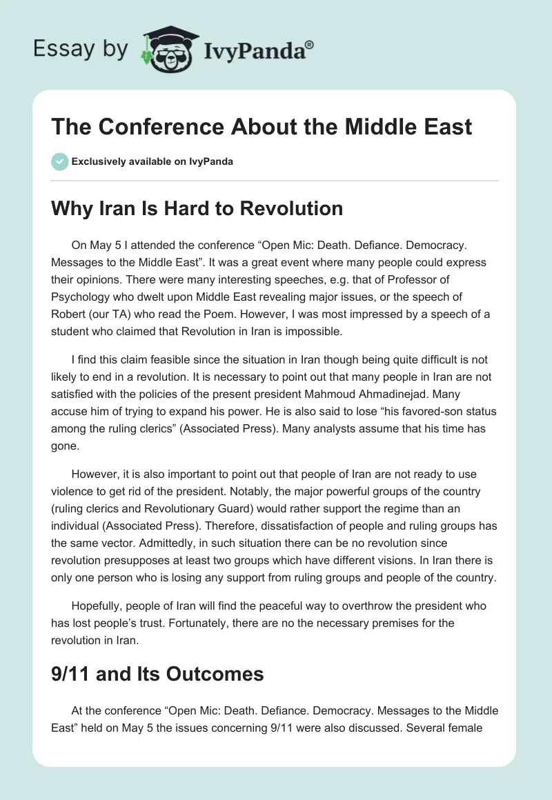 The Conference About the Middle East. Page 1